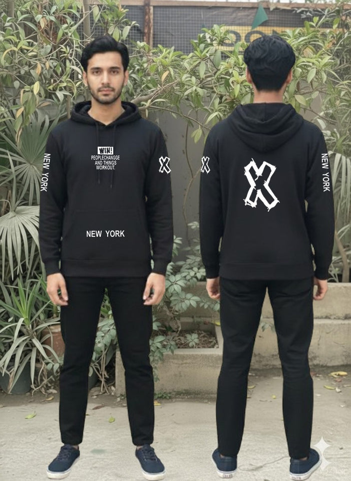 Urban Edge "WIN" Performance Tracksuit – Men’s Premium Heavyweight Fleece Hoodie and Jogger Set with New York Signature Graphics ( large )