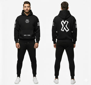 Urban Edge "WIN" Performance Tracksuit – Men’s Premium Heavyweight Fleece Hoodie and Jogger Set with New York Signature Graphics ( large )