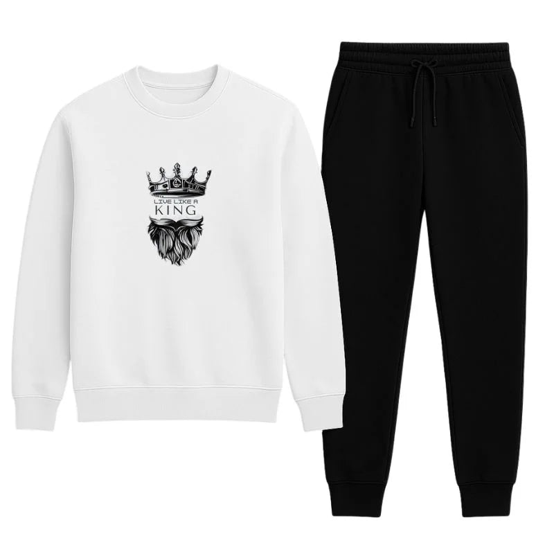 KING Printed White Tracksuit Sweatshirt & Trouser