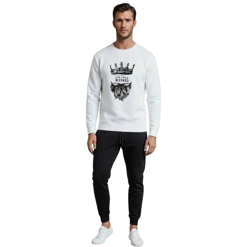 KING Printed White Tracksuit Sweatshirt & Trouser